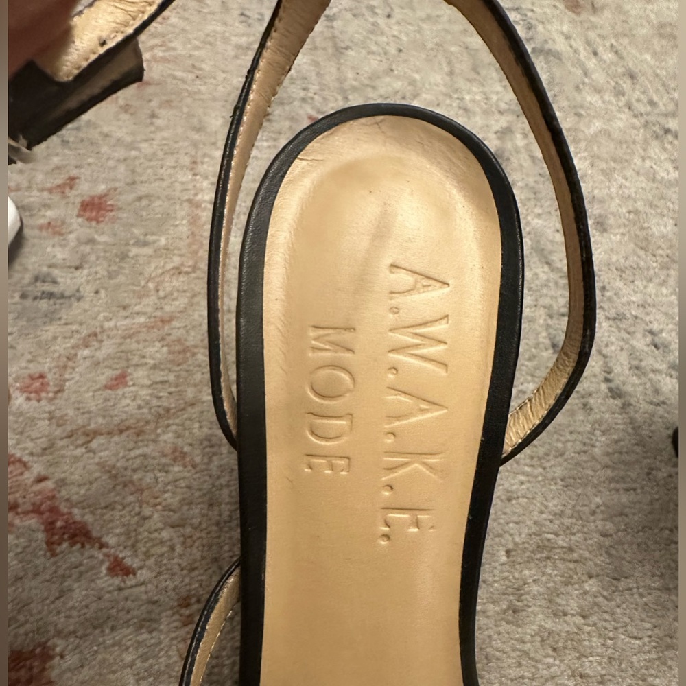 A.w.a.k.e mode asymmetric strap square toe leather heeled sandals- size 37 - Picture 2 of 8